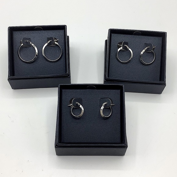 Set of 3 - Ultrafine 950 Polished Silver Hoop Earrings, NIB - Picture 1 of 3